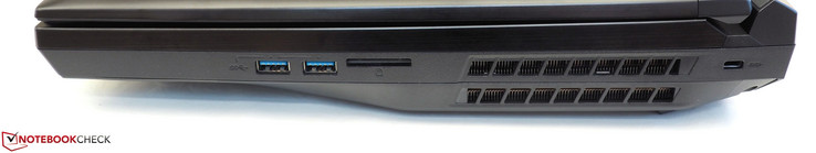 Right: 2x USB 3.0, card reader, Kensington Lock