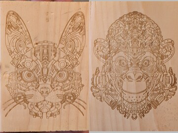 Stock SVG design on Pine at 2K resolution with Diode laser.