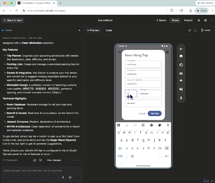 Vibe-coded Gemini AI Studio apps can be run in the Android phone emulator online or installed on local phones for testing.