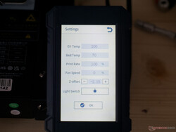 Available settings during a print operation