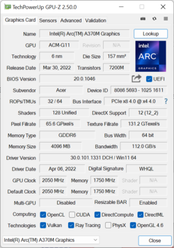 Intel Arc A370M with 35W TGP