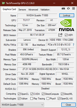 GPU-Z Nvidia Quadro T1000