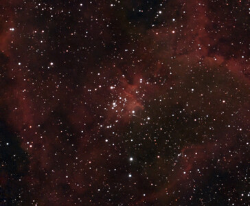The Heart Nebula (910 stacked photos) after auto-correction in the Dwarflab app.