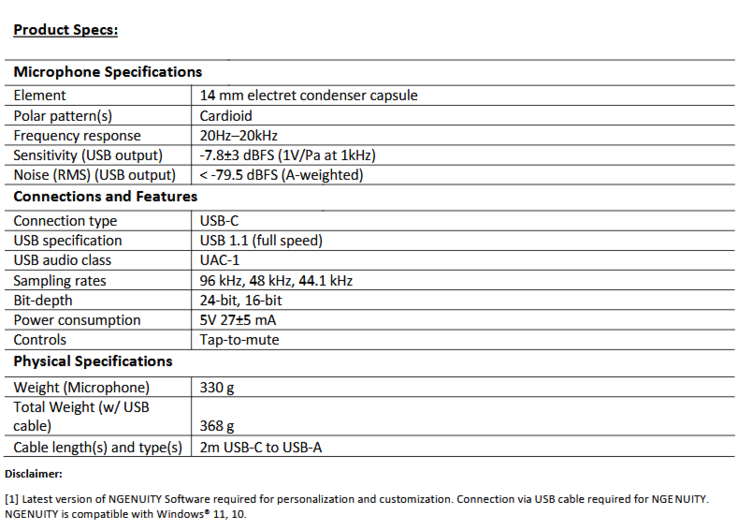 HyperX SoloCast 2 specs (image source: HP)