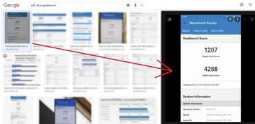 "S22 Ultra Geekbench" search result. (Image source: via Google - edited)