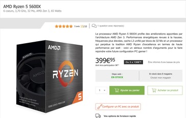 The AMD Ryzen 5 5600X retails for 400 Euros (~$470) on www.materiel.net