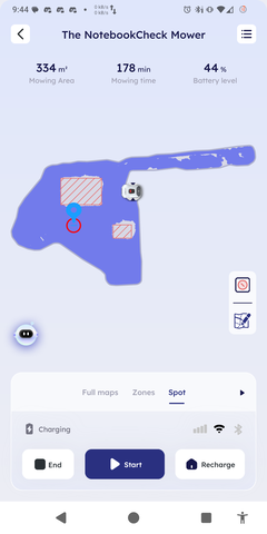 Spot mowing and area mapped with off limits sections