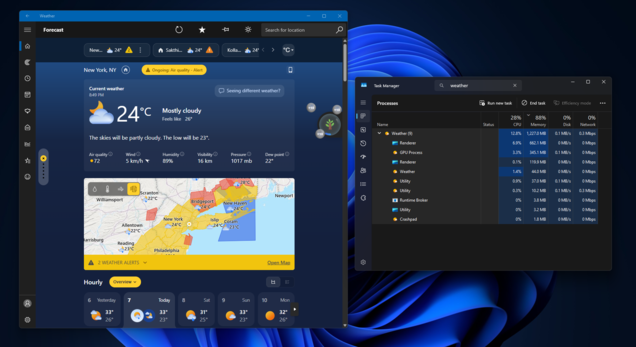Windows 11's Weather app consumes more than 1 GB of RAM.