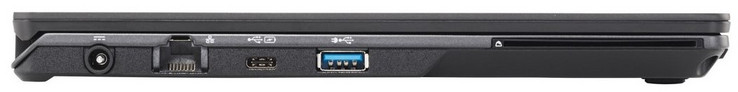 Left side: power, Gigabit-LAN, 1x USB 3.1 Type-C, 1x USB 3.0, smartcard reader