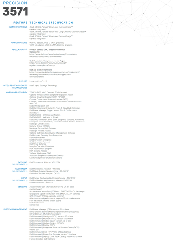 Dell Precision 3570 - Specifications - Contd. (Source: Dell)