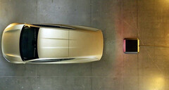 The Robotaxi&#039;s wireless charging pad is rather small (Image source: Tesla)