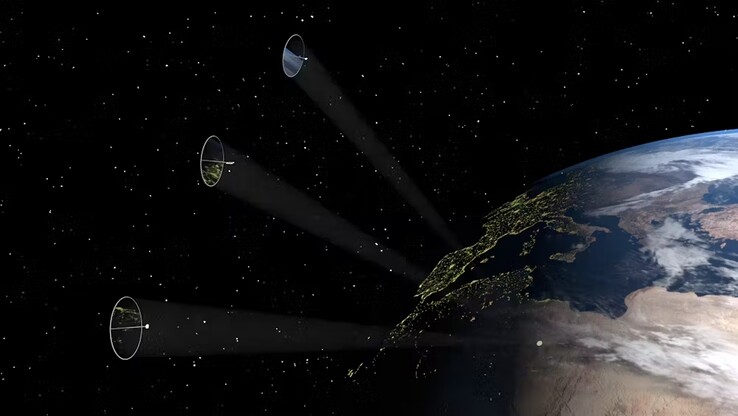 Image showing satellites redirecting sunlight to a specific point on Earth. (Image source: Andrea Viale, University of Glasgow, NASA)