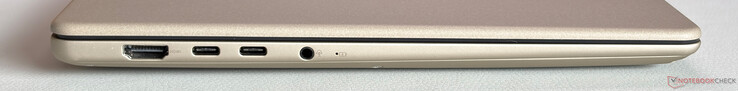 Left: HDMI 2.1 (TMDS), 2x USB-C 3.2 Gen.2 (10 Gbps, DisplayPort, Power Delivery), 3.5 mm stereo