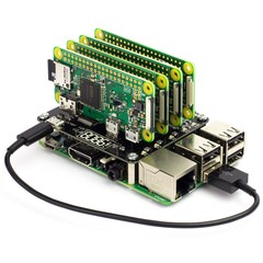 Combine 4 Raspberry Pi Zeros with a standard Raspberry Pi using the Cluster HAT v2.3. (Image source: Pimoroni)