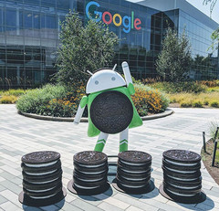 Google Android Oreo statue at Googleplex, Android apps feature DRM as of late June 2018 (Source: Louis Gray)