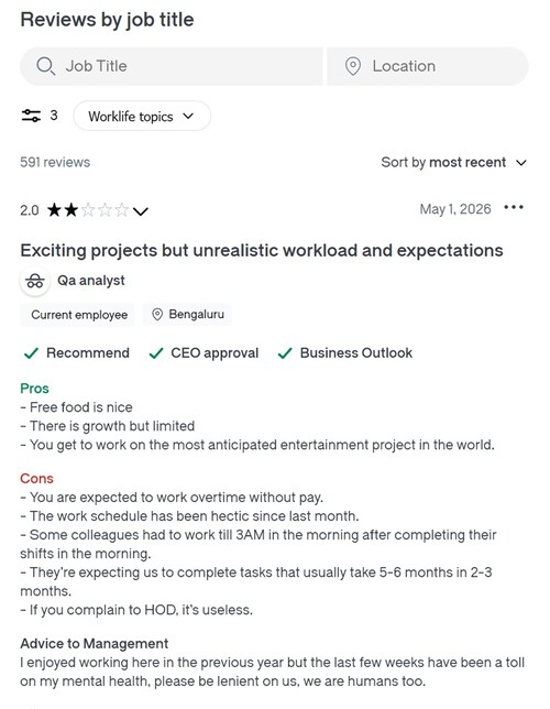 Rockstar Games employee review at Glassdoor