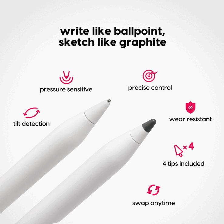 A new graphite tip modelled on a 2B pencil joins the existing steel ballpoint tip.