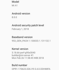 Xiaomi Mi A1 details after applying the new update