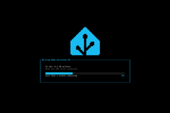 Home Assistant live USB installer showing installation progress beneath the Home Assistant logo.