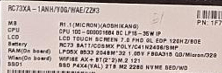 Specifications for the ROG Ally 2 RC73XA. (Image source: via @94G8LA)