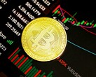 Bitcoin logo with graphs in the background