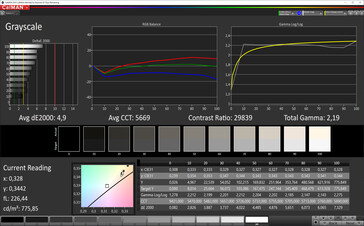 CalMAN: Grayscale (True Tone activated, sRGB target colour space)