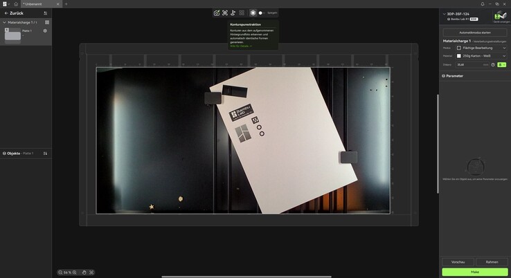Contour Trace Extraction uses the camera to detect contours on the material