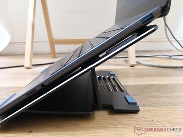 ~31 degrees is the steepest angle. An even steeper angle would have made the stand more versatile for tablets