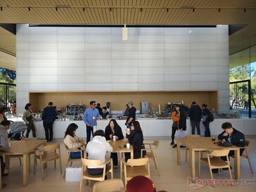 The coffee at the Apple Cafe tastes good and comes with the Apple logo.