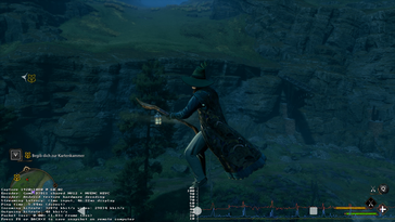 This works too: Hogwarts Legacy via local streaming - note the performance metrics in the bottom left corner (Image source: Notebookcheck)