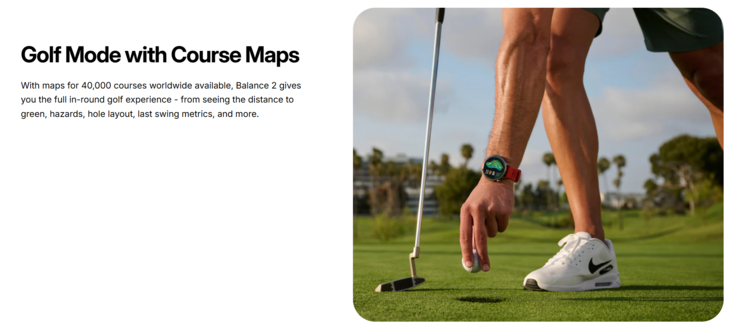 The Amazfit Balance 2 smartwatch's Golf Mode was advertised on product listings (screenshot above). (Image source: Amazfit)