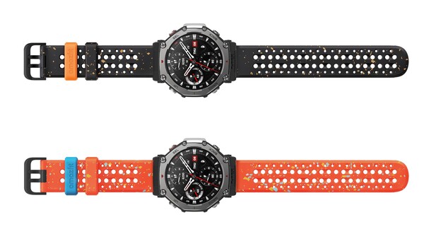 The Amazfit T-Rex 3 is available in Onyx and Lava with optional upcycled straps in matching colors. (Image source: Amazfit)