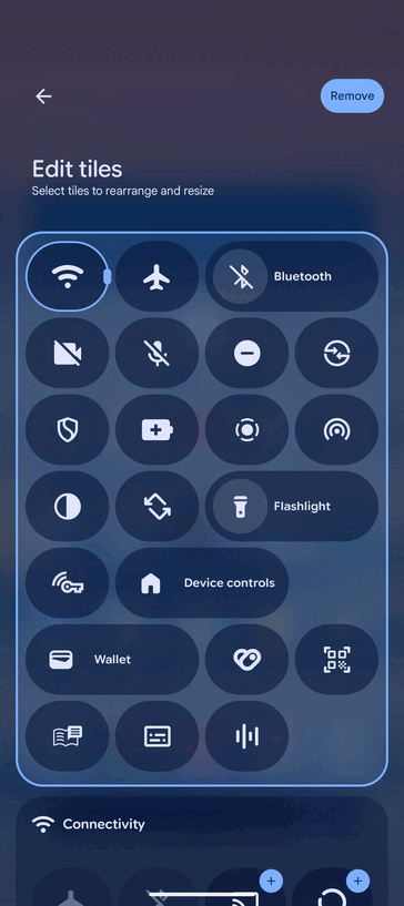 Alignment tweak to Quick Settings' Edit tiles screen (Image source: 9to5Google)