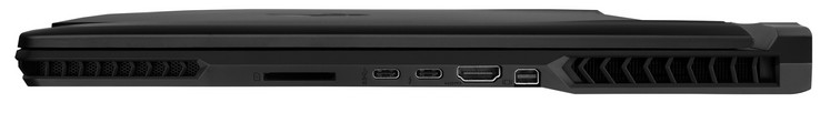 Right-hand side: card reader, USB 3.1 Type-C Gen 2, Thunderbolt 3, HDMI 2.0, Mini DisplayPort 1.4