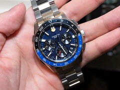 Casio Oceanus OCW-P3000 blue watch shown from the front, highlighting its detailed dial and two-tone ceramic bezel.