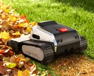 The Lymow One Plus robotic mower runs on tank-like tracks, allowing it to mow across steep terrain and pass over fallen branches. (Image source: Lymow)