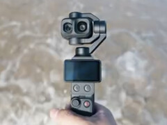 A close-up of the DJI Osmo Pocket 4P with its two camera lenses.