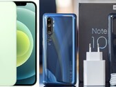 The iPhone 12 goes green while Xiaomi continues to offer a charger. (Image source: Apple/GSMArena)