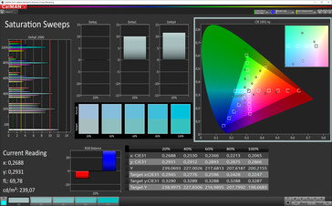 CalMan color saturation (target color space: sRGB), profile: Increased contrast