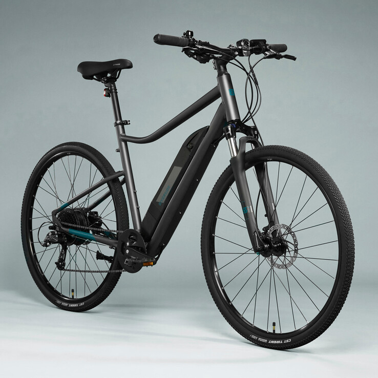 The Decathlon Riverside 500 E electric mountain bike in gray. (Image source: Decathlon)