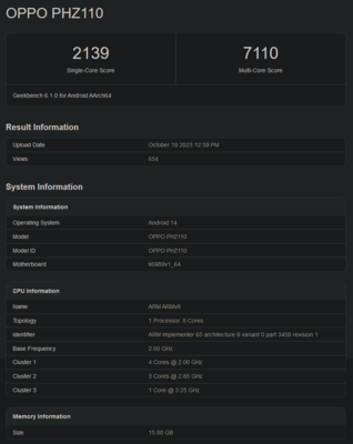 Dimensity 9300 Geekbench score (image via Geekbench)