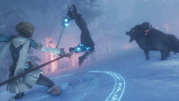 An image showing a battle against a bear in Edge of Eternity.