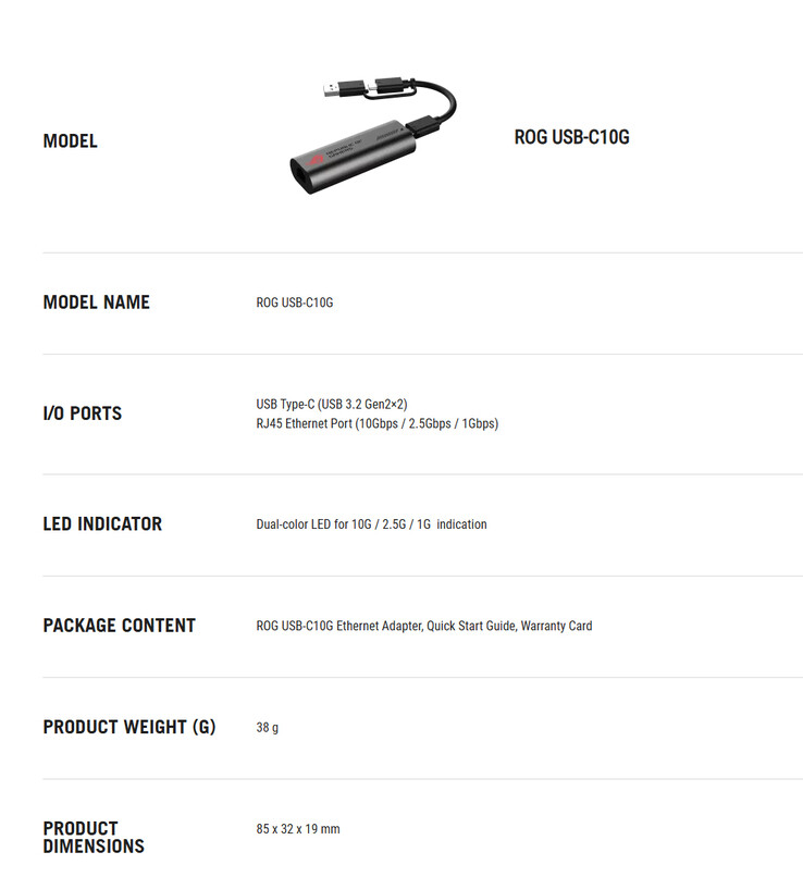 Full specs of the ROG USB-C10G