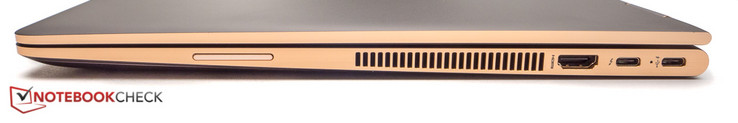 Right: volume, HDMI, Thunderbolt 3 port, USB Type-C