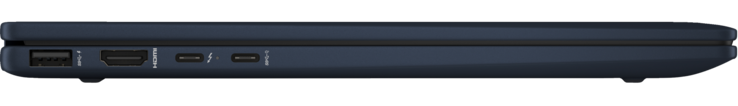 Left: USB 3.1 Gen 2 Type-A, HDMI 2.1-out, Thunderbolt 4 (w/ DisplayPort 2.1-out and power delivery), USB 3.1 Gen 2 Type-C (w/ DisplayPort 2.1-out and power delivery)