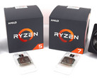 AMD Ryzen 5 2600X and Ryzen 7 2700X with their Wraith Spire and Wraith Prism box coolers. (Source: NotebookCheck)