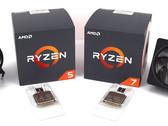 AMD Ryzen 5 2600X and Ryzen 7 2700X with their Wraith Spire and Wraith Prism box coolers. (Source: NotebookCheck)