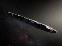 Illustration of the first interstellar asteroid ever discovered, 1I/ʻOumuamua. (Image source: ESO, M. Kornmesser)