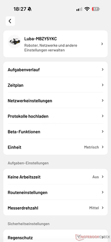 Menu with additional settings