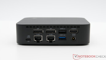 Rear: USB TypeC 40Gbps with DisplayPort, 2x LAN 2.5G, 2x DisplayPort, USB 2.0, USB TypeA 10Gbps HDMI, DC in